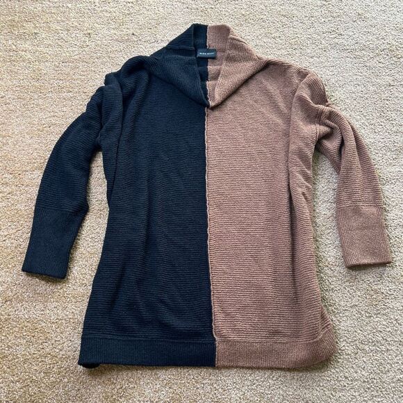Miou Muse Womens Brown Black Colorblock Mock Neck Pullover Sweater Size Small‎ - Picture 1 of 5